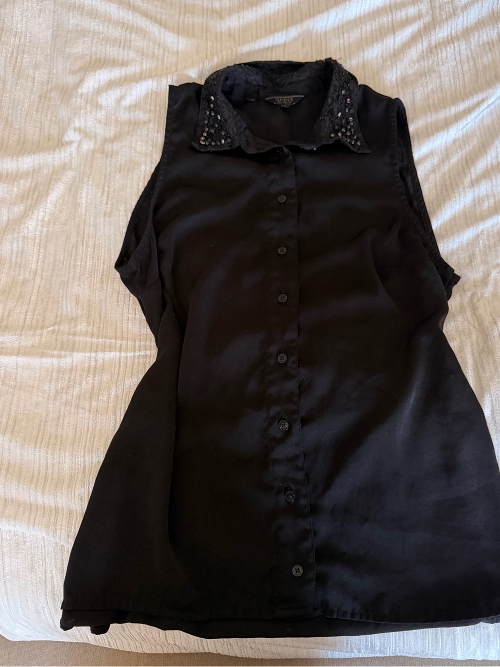 Vintage GUESS Black Lace Collar Sleeveless Blouse Size Small Like New